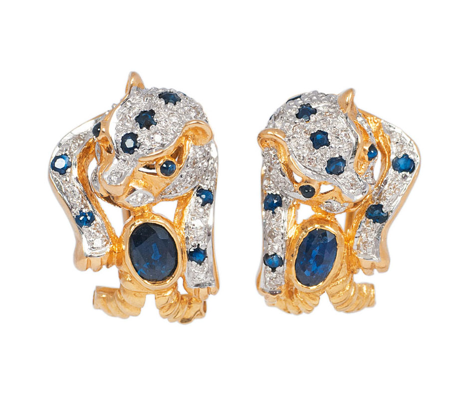 A pair of sapphire diamond earpendants 'Panther'