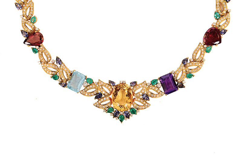 A colourful, highcarat precious stone necklace with diamonds