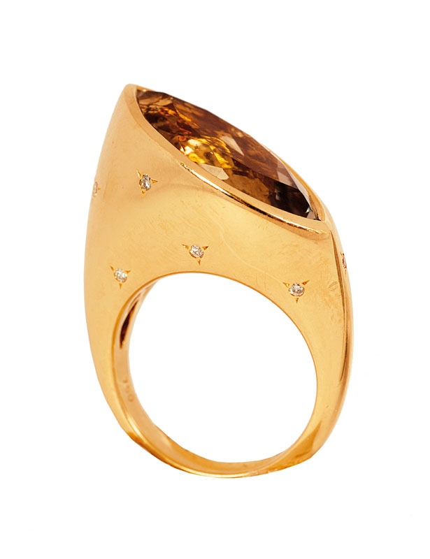 A modern prasiolith goldring with diamonds - image 2