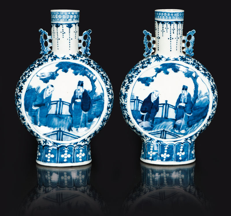 A pair of moonflasks with scholar-scenes