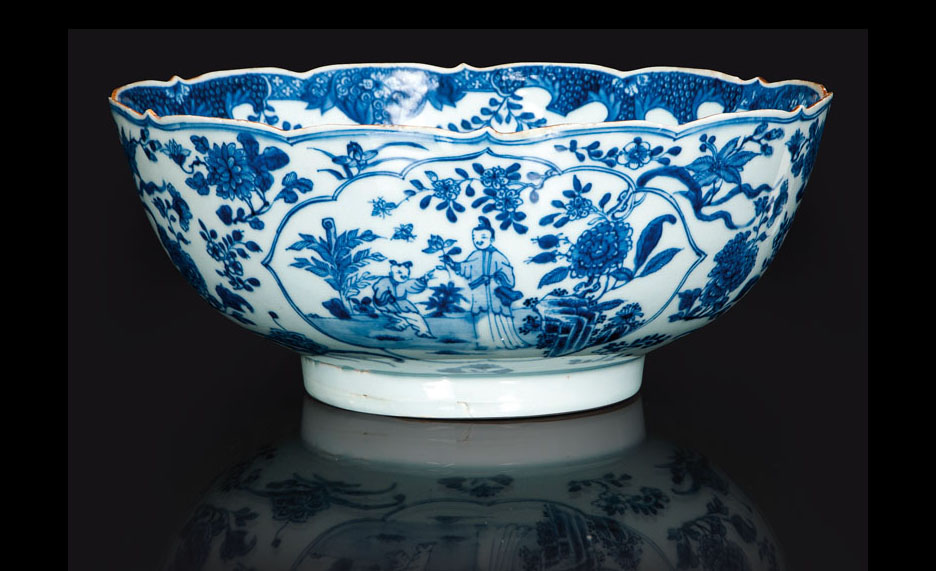 A large bowl with figural painting reserves