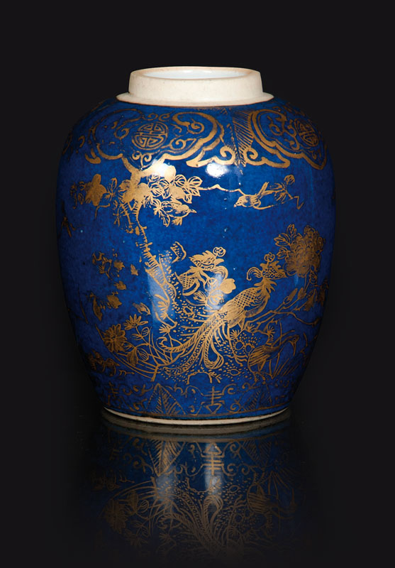 A small Powder-Blue jar with gold painting
