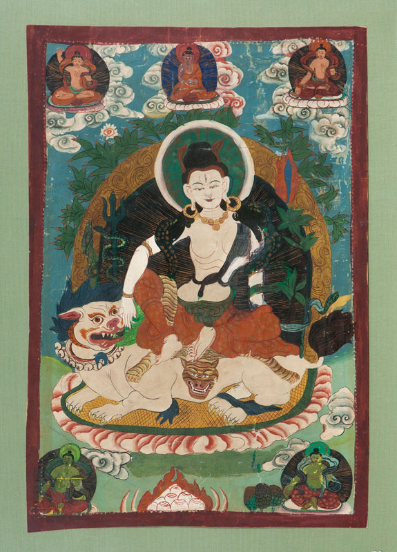 A thangka 'Simhanada Avalokiteshvara on a white lion'