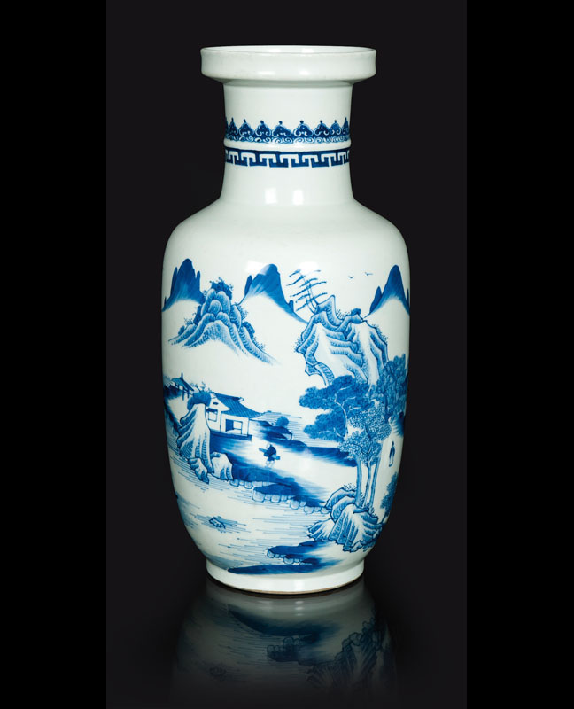 A rouleau vase with mountain landscape