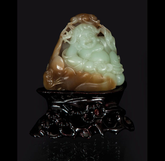 A fine two-tone jade-carving of Budai