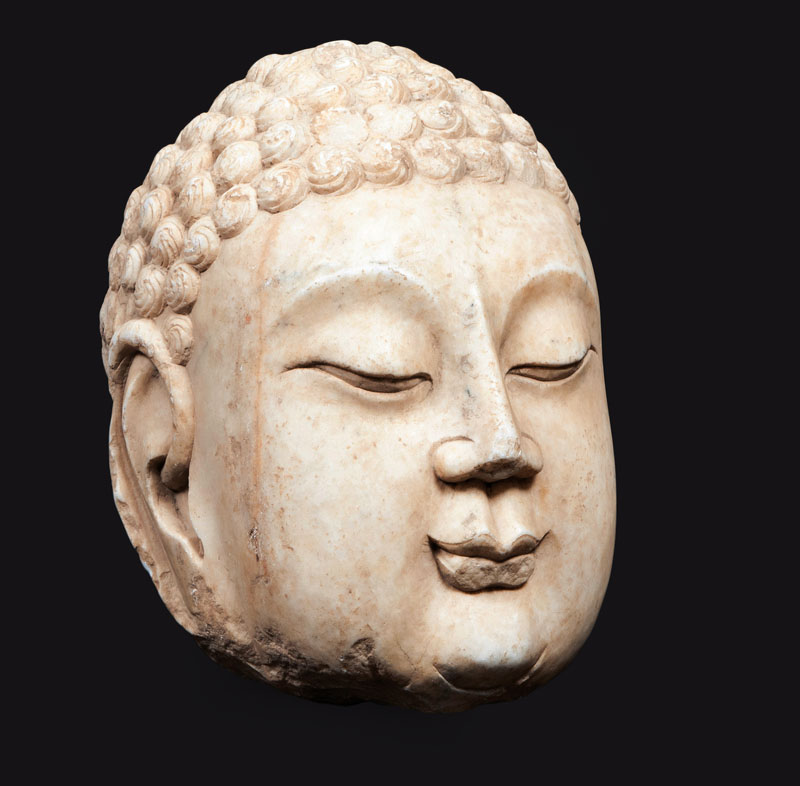 Großer und seltener Marmor-Kopf eines Buddha