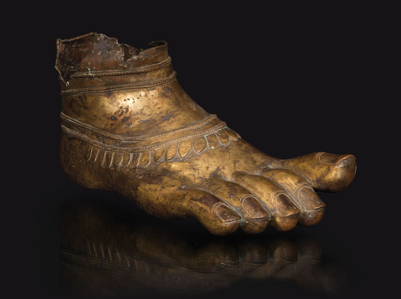 A large and rare bronze-foot of a bodhisattva