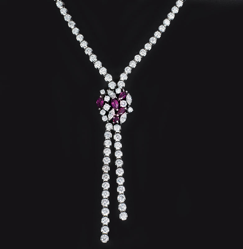 A high quality, fine-white diamond ruby necklace by Wempe