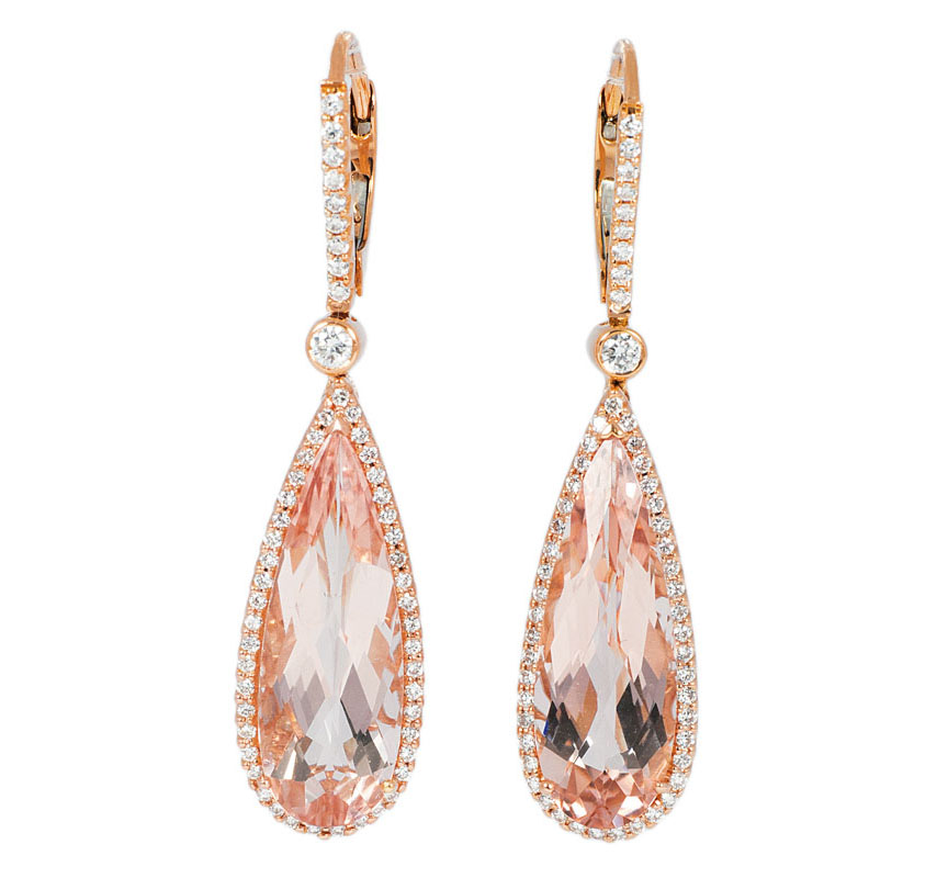 A pair of morganite diamond earpendants
