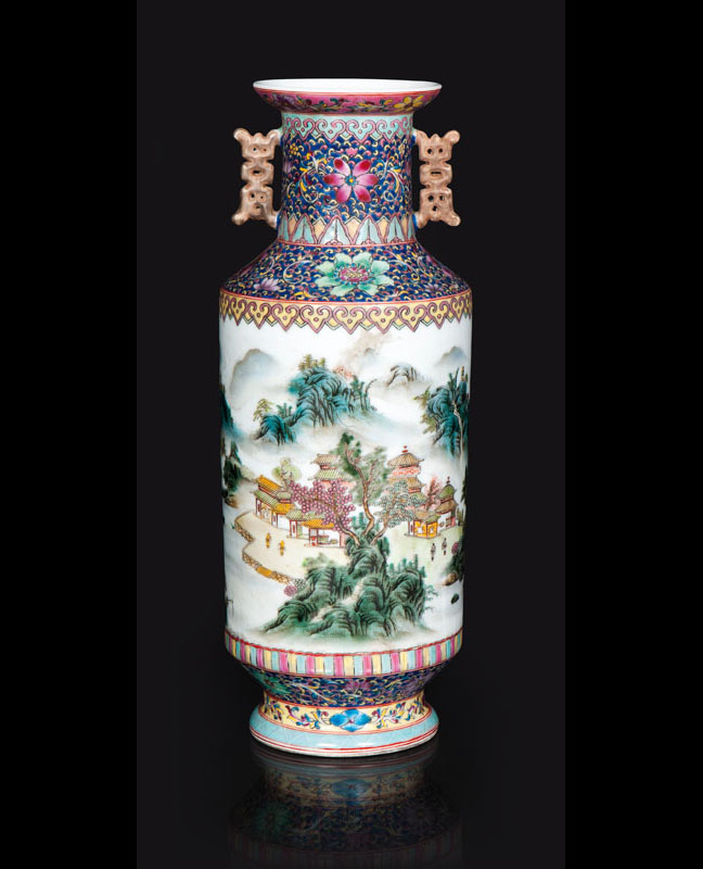 A famille-rose vase with vivid handles