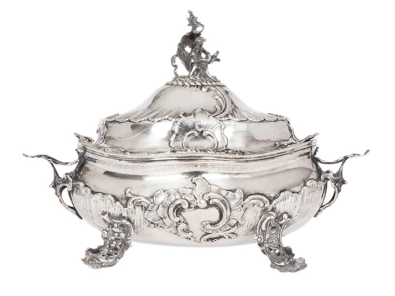 A splendid covered tureen with Rococo rocailles
