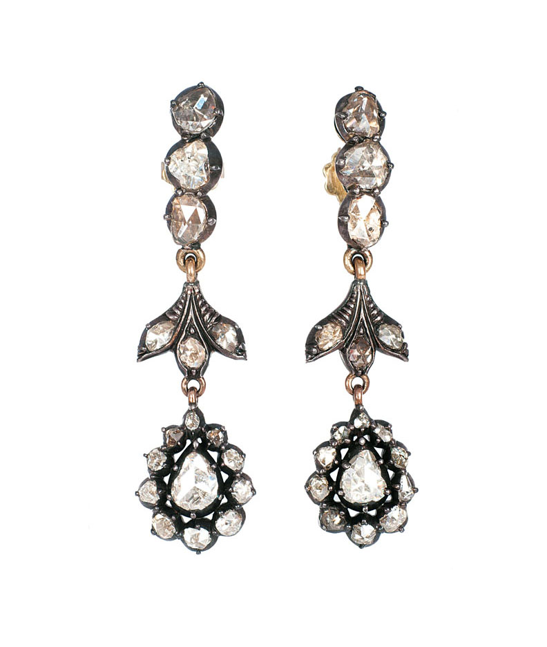 A pair of Art-Nouveau diamond earpendants