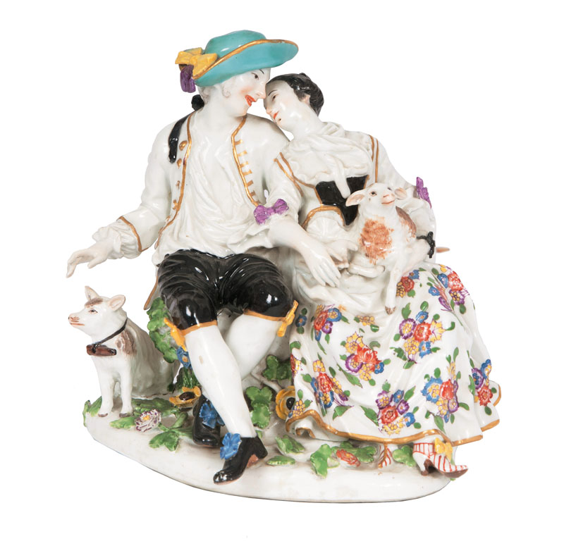 A very rare figural group 'The loving shepherd's couple'