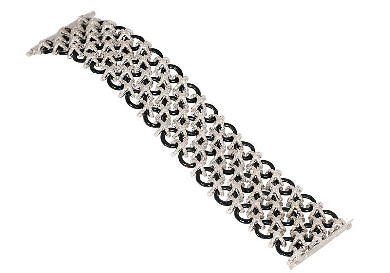 A modern onyx diamond bracelet