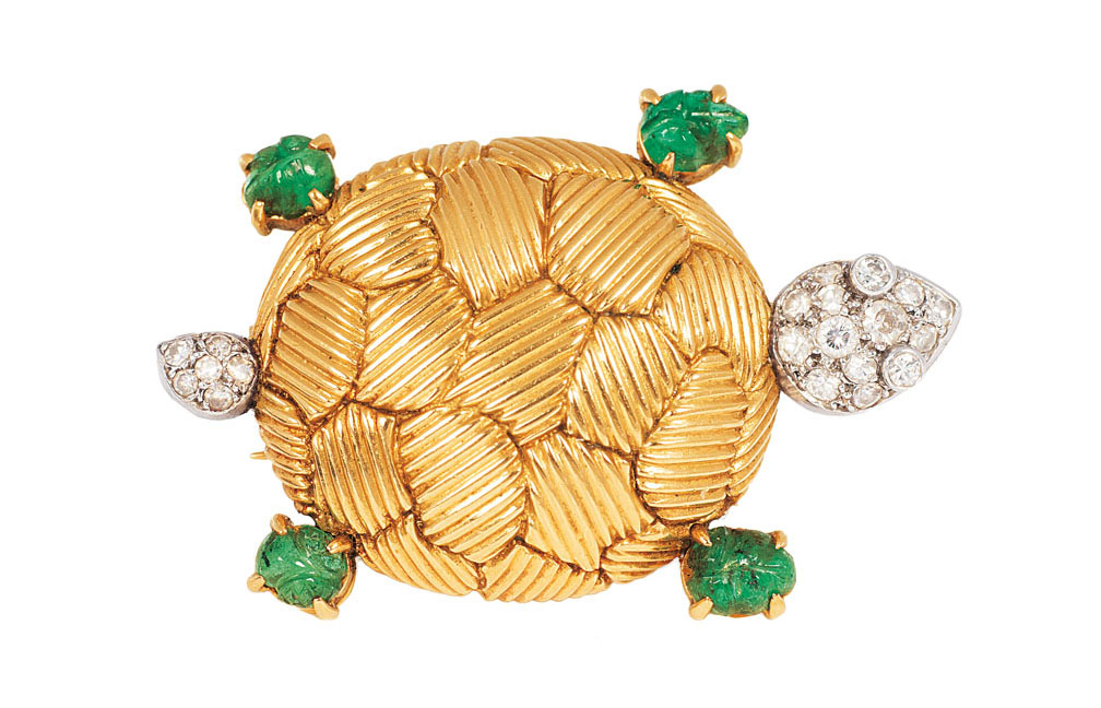 Smaragd-Diamant-Brosche 'Schildkröte' von Van Cleef & Arpels