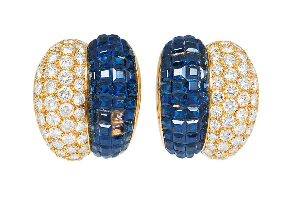 A pair of highcarat sapphire diamond earring by Van Cleef & Arpels