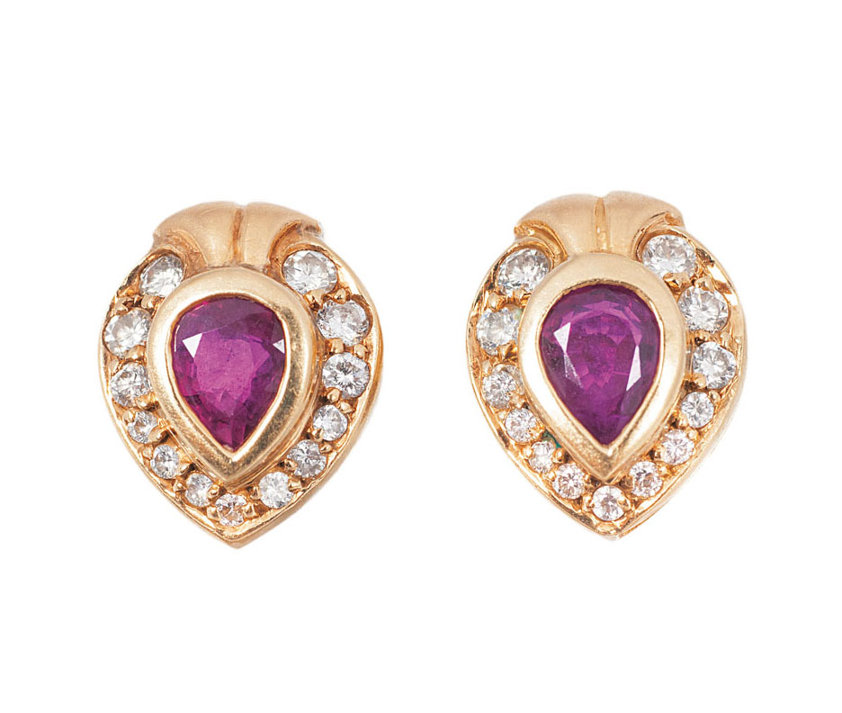 A pair of ruby diamond earstuds