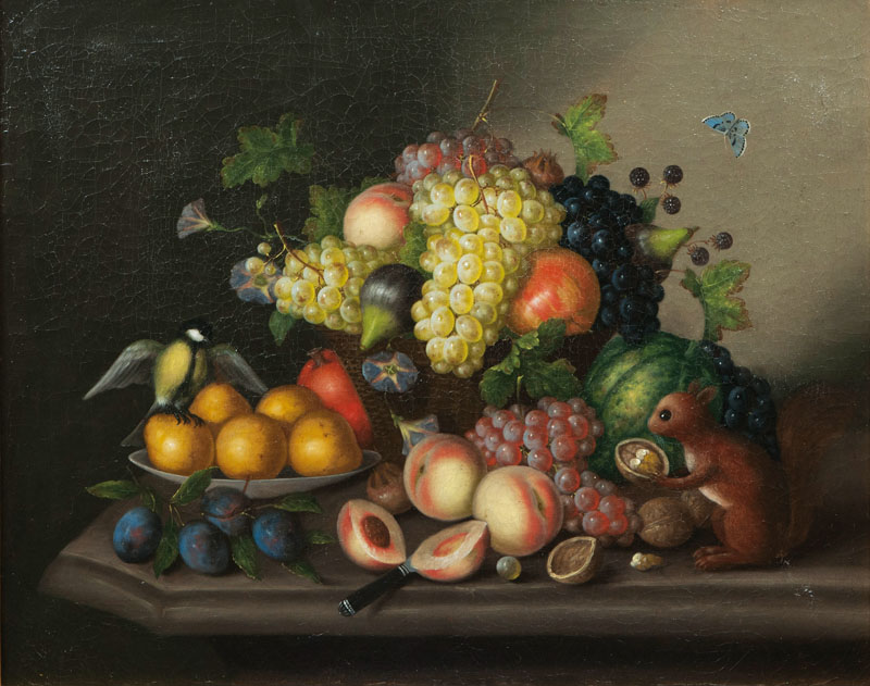 Table Still Life with Fruits, Squirrel a. Tit