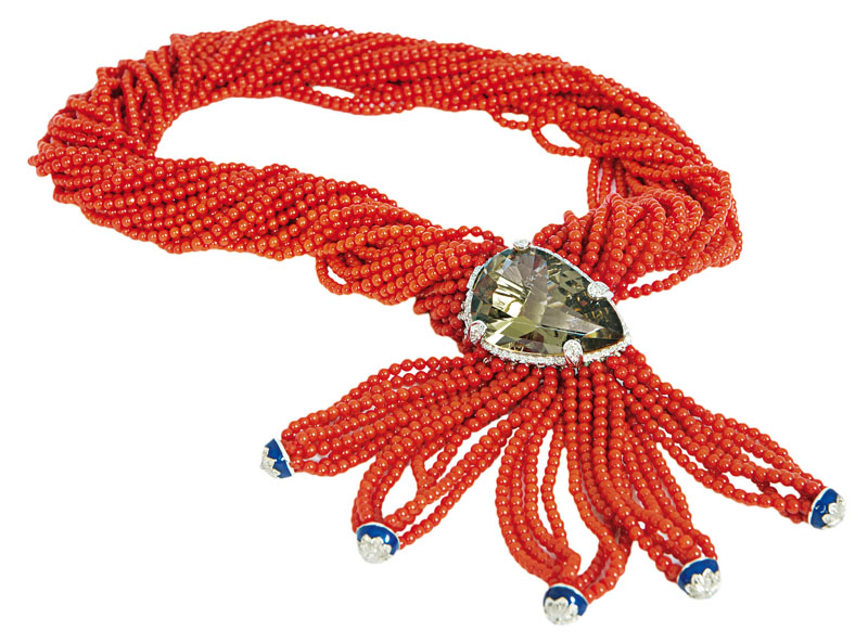 A splendid coral necklace with large citrine clasp - image 2