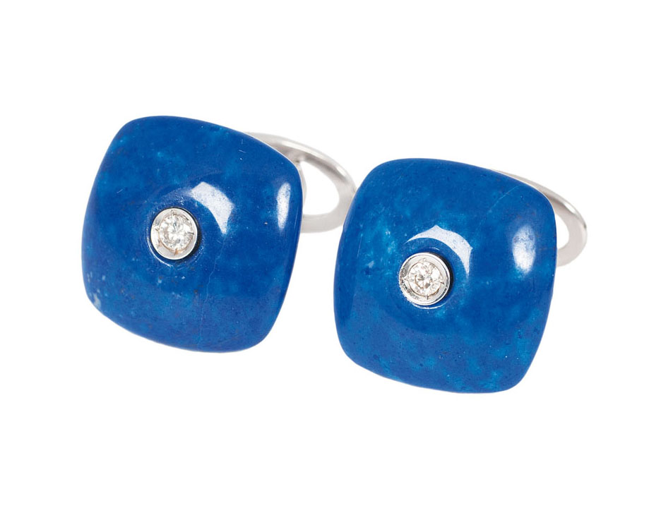 A pair of diamond lapis lazuli cufflinks