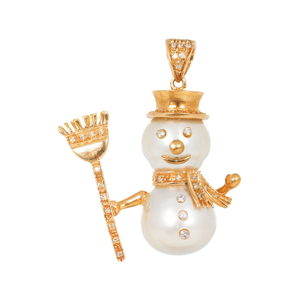 A Southsea pearl diamond pendant 'Snowman'