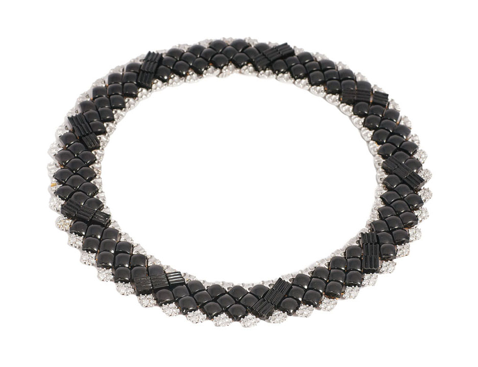 An extraordinary onyx diamond necklace with matching bracelet by jeweller Wilm