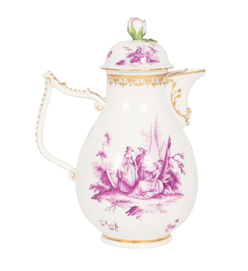 A coffee pot with fine Watteau-scenes in purple monochrome - image 2