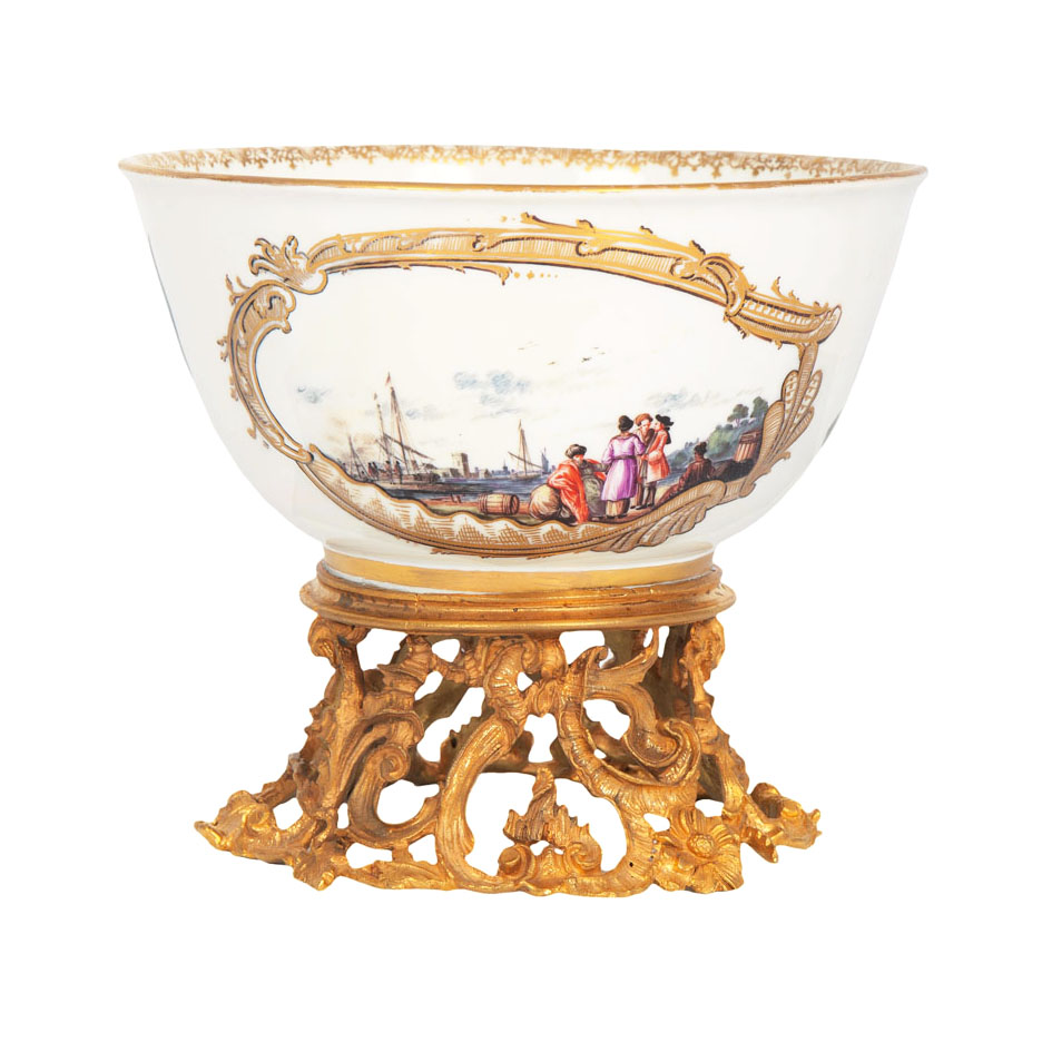A bowl of museum-like quality with Kauffahrtei scenes by Christian Friedrich Herold