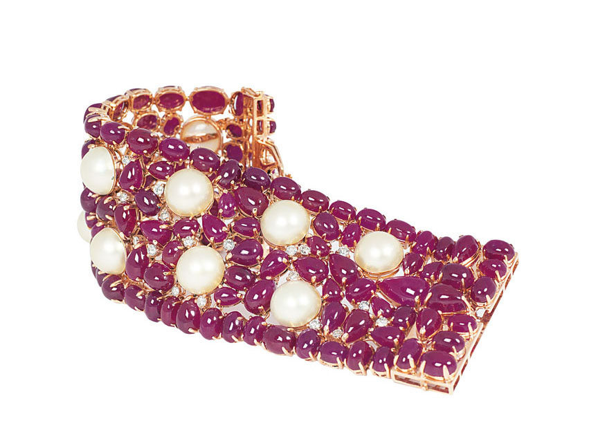 An extraordinary, highcarat ruby pearl bracelet