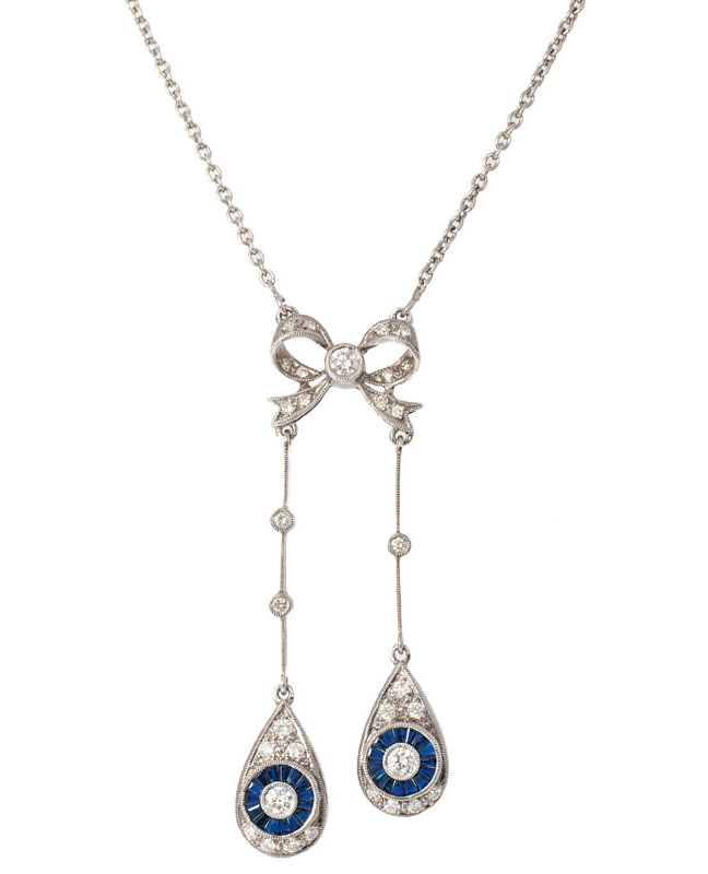 Feines Brillant-Saphir-Collier in Jugendstil-Manier