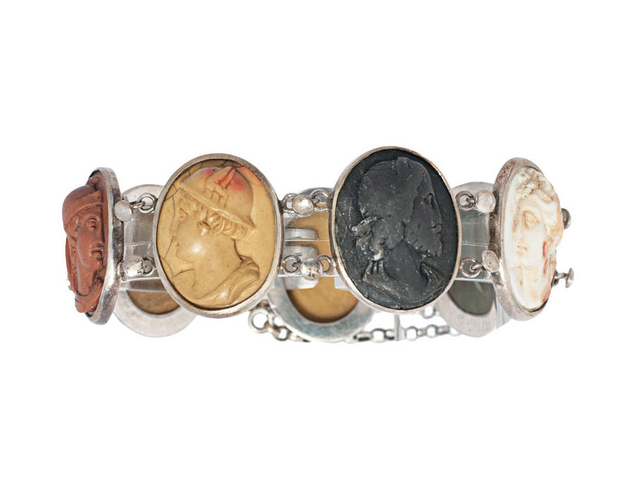A cameo bracelet with portraits of antique gods and philosopher
