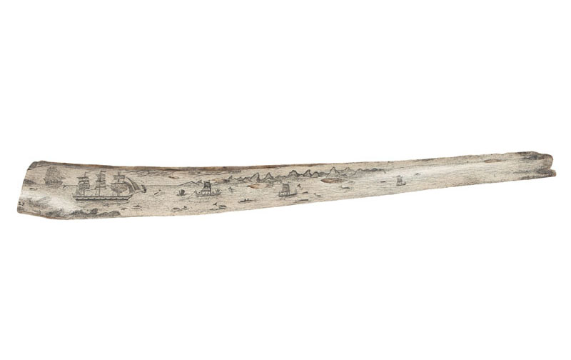 A large scrimshaw 'Whale hunting'