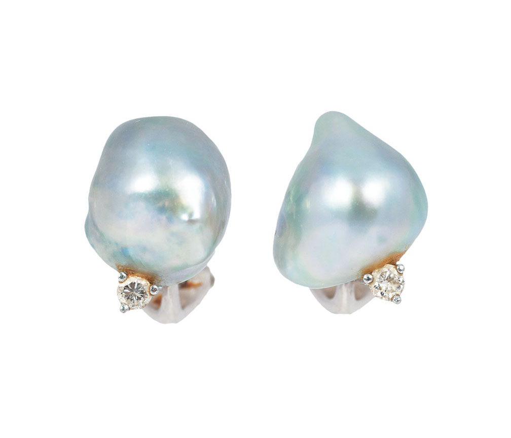 A pair of Southseapearl diamond earclips