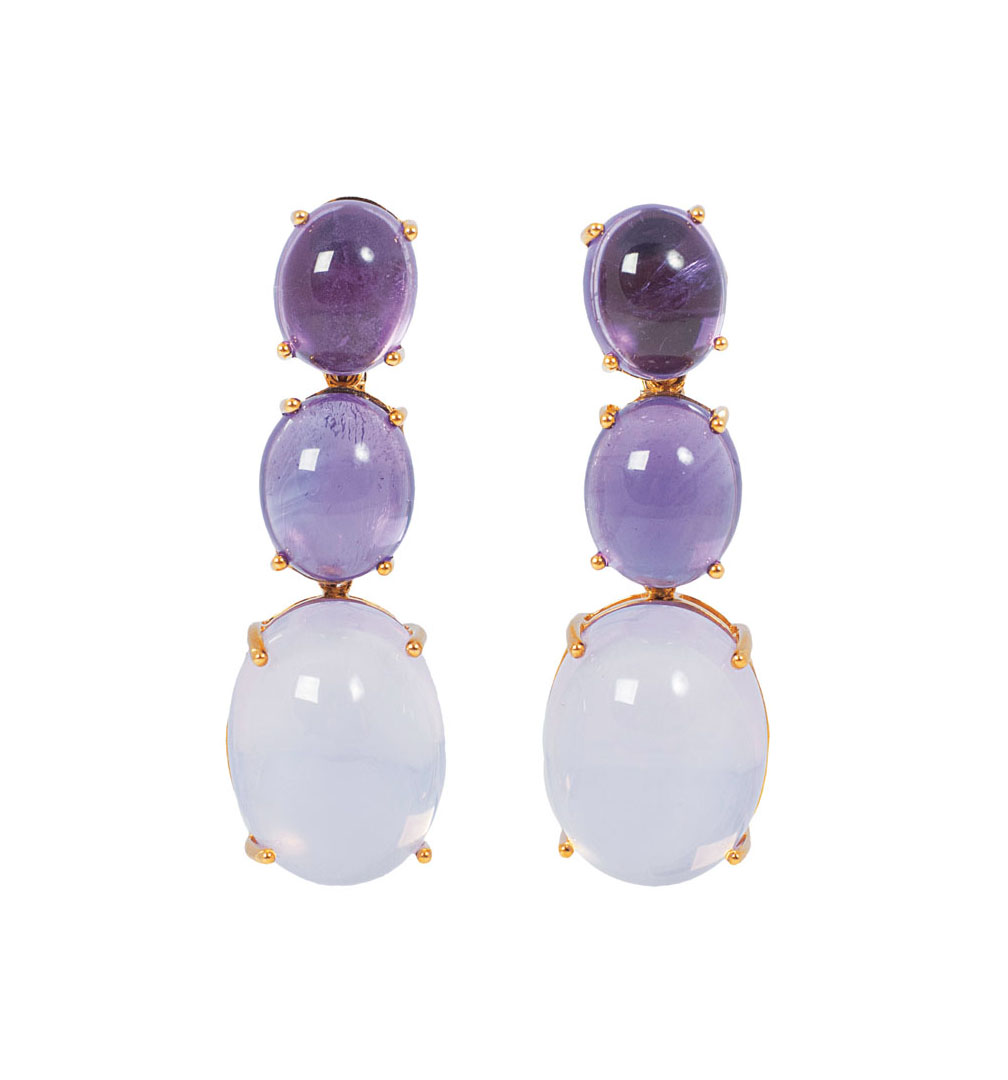 A pair of amethyst rosequartz earpendants