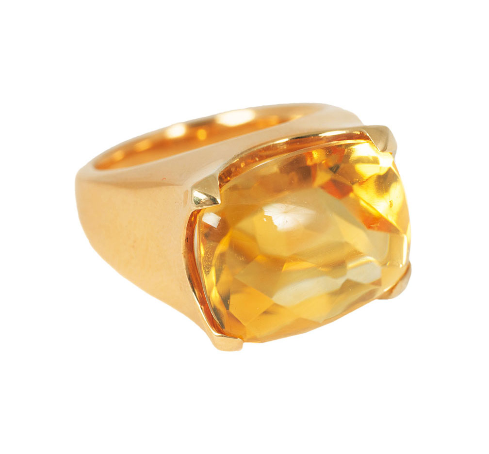 A modern citrine diamond ring