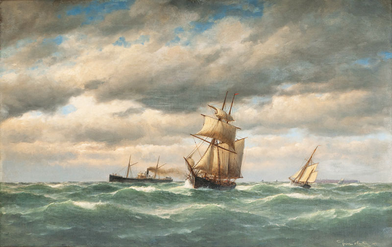 Dampfer und Segelschiffe vor Helgoland