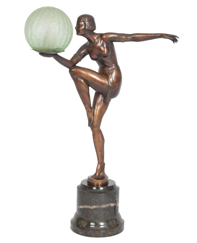 An Art Deco lamp 'Femme à la boule de lumière'