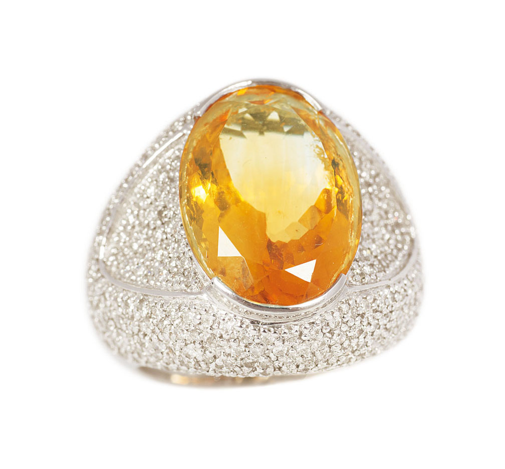A large citrine diamond ring