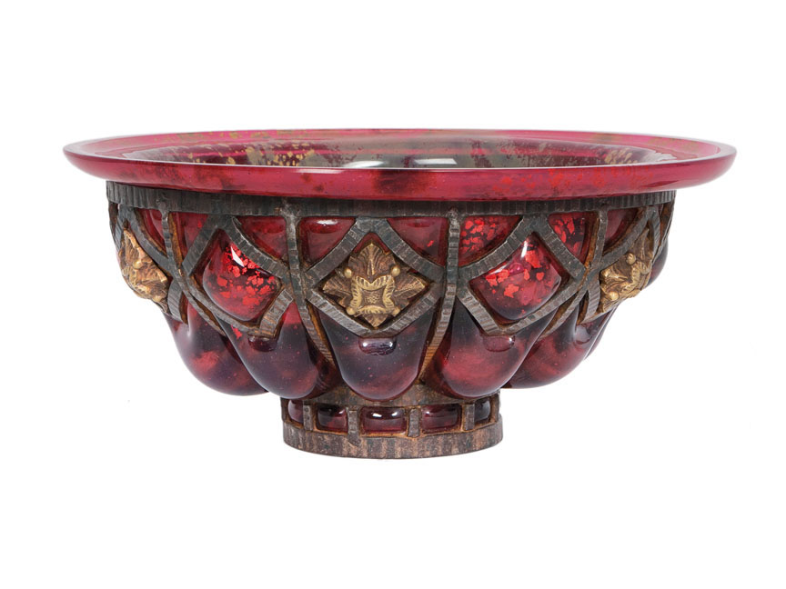 A glass bowl with wrought-iron of Louis Majorelle
