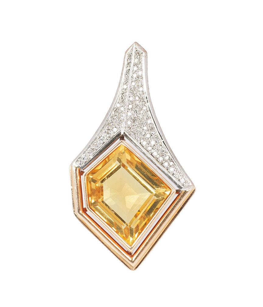 A modern citrine diamond pendant