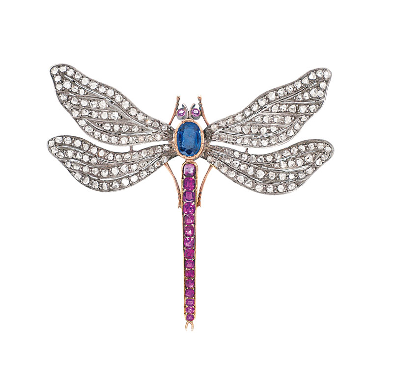 A extraordinary Belle Epoque brooch 'Dragonfly' with precious stones