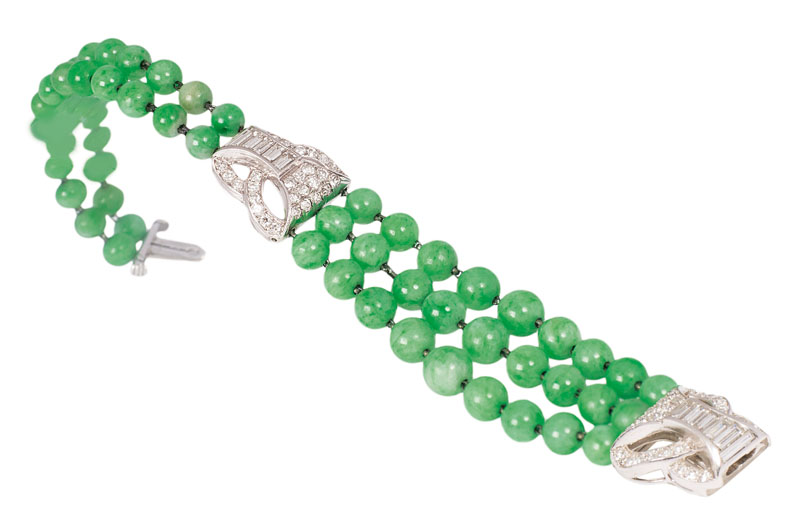 Museales Art-Déco-Jade-Armband mit Diamant-Besatz - Bild 2