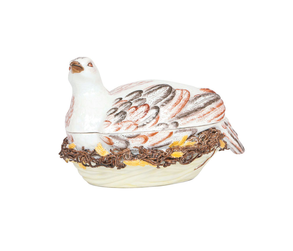 A tureen and cover formed as quail