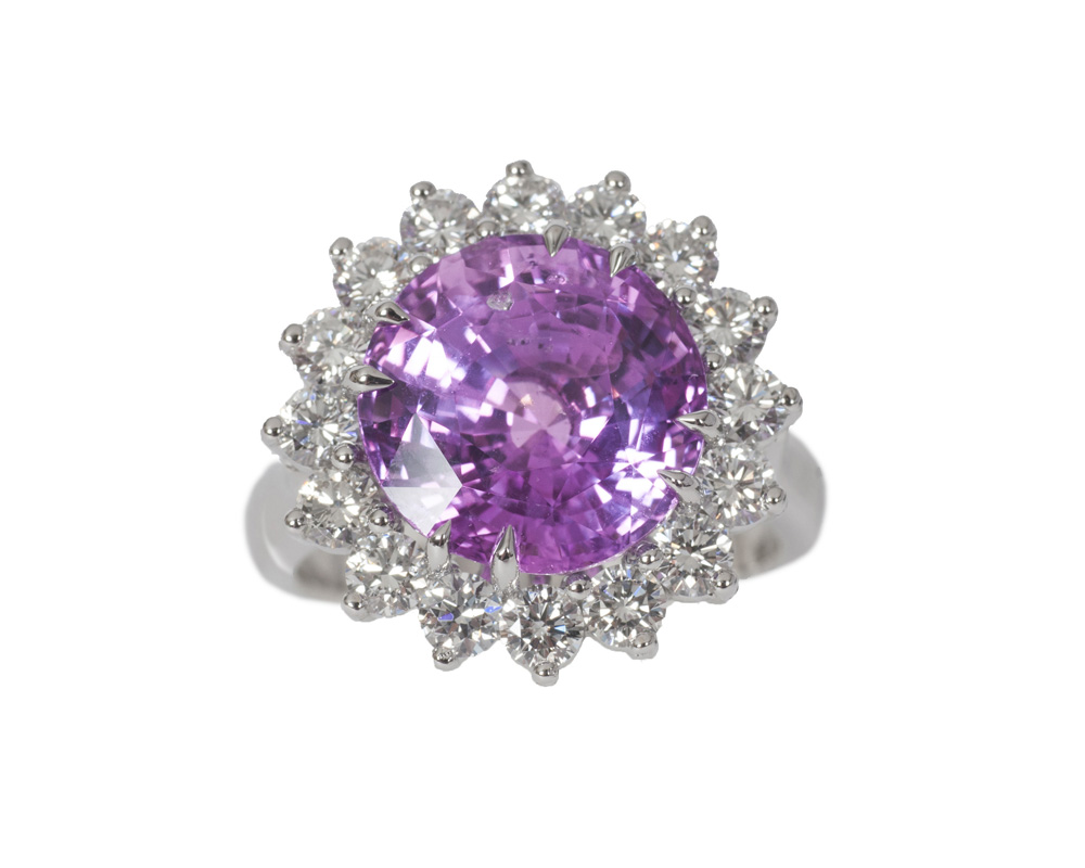 A rare purple sapphire diamond ring