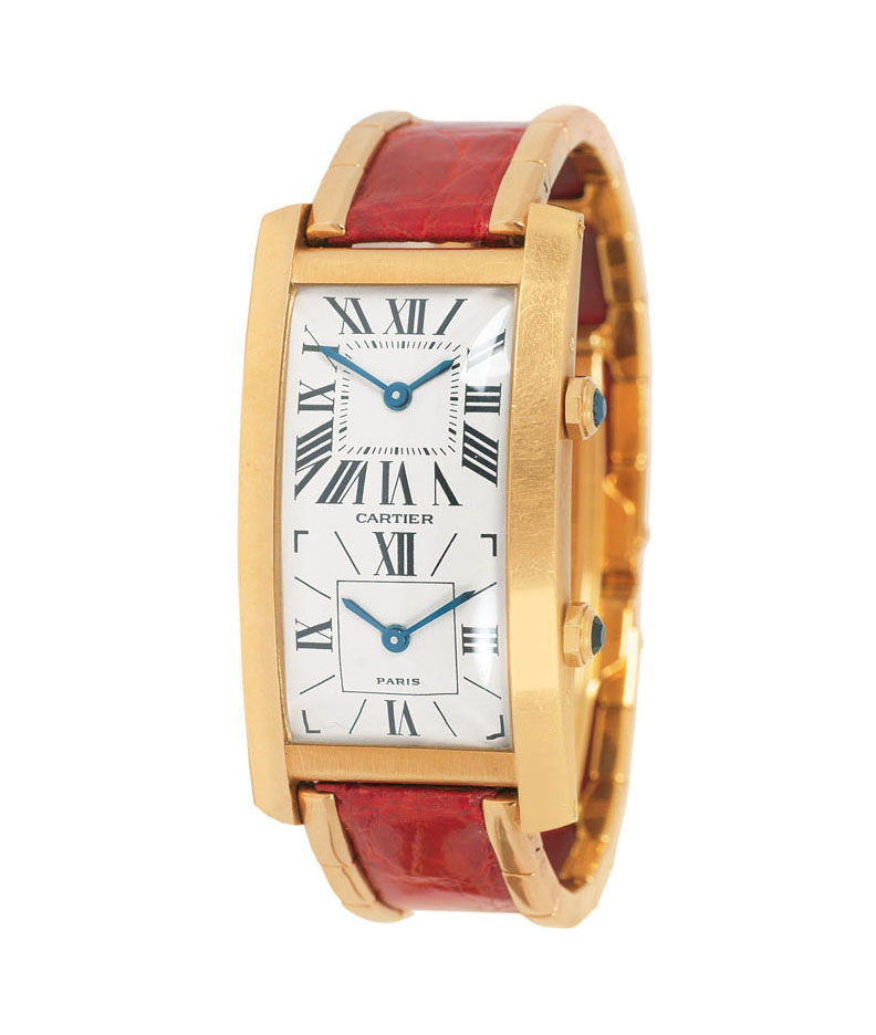 Damen-Armbanduhr 'Tank Double Time Zone' von Cartier