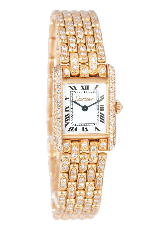 Damen-Armbanduhr 'Tank' mit Diamant-Besatz von Cartier