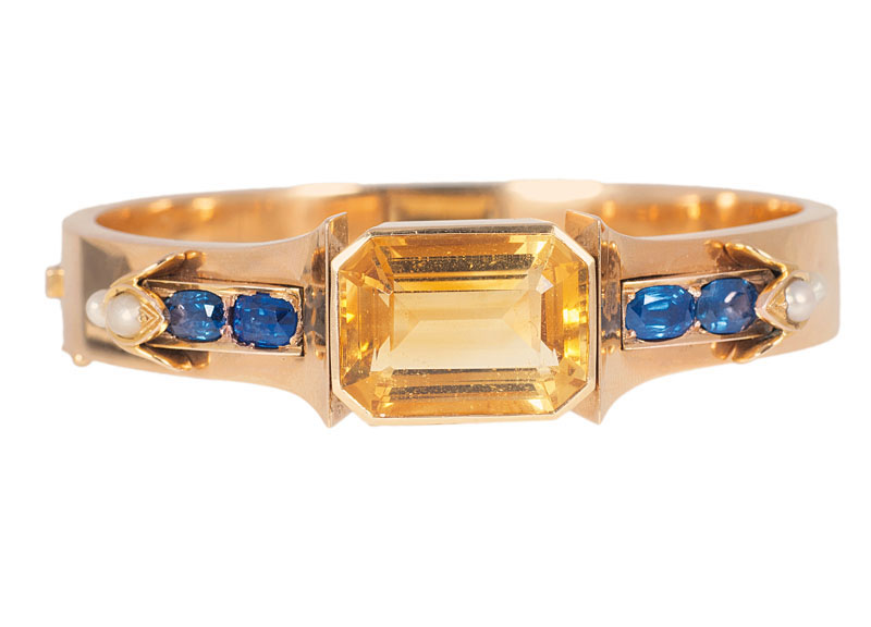 A citrine sapphire bangle bracelet