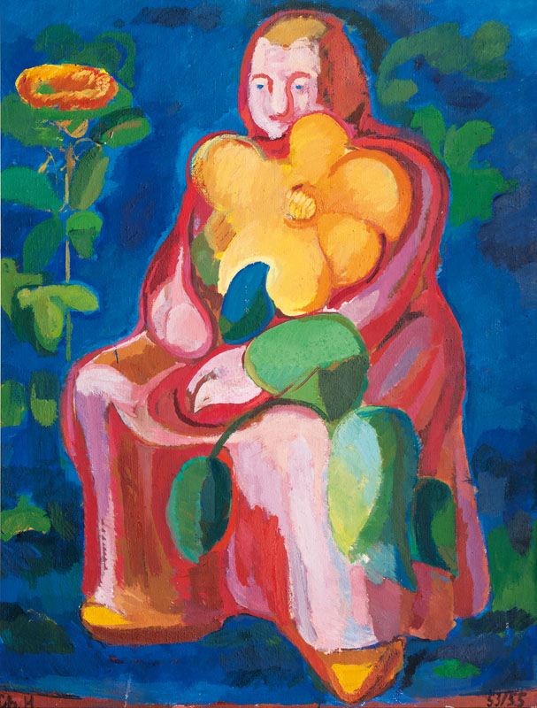 Charlotte Hilmer - Frau mit großer Blume Frau mit großer Blume