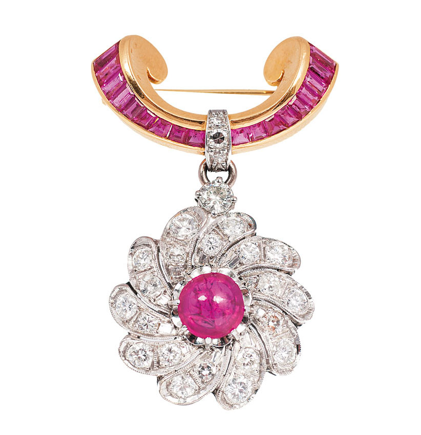 A ruby diamond brooch