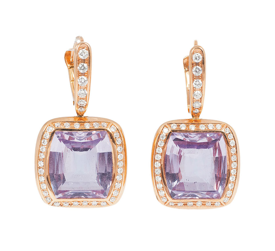 A pair classical amethyst diamond earpendants A pair classical amethyst diamond earpendants